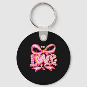 Valentines Day Love Funny Coquette Bow Checkered X Keychain