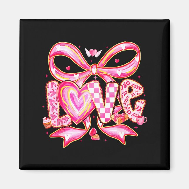 Valentines Day Love Funny Coquette Bow Checkered X Magnet (Front)