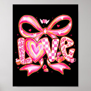 Valentines Day Love Funny Coquette Bow Checkered X Poster
