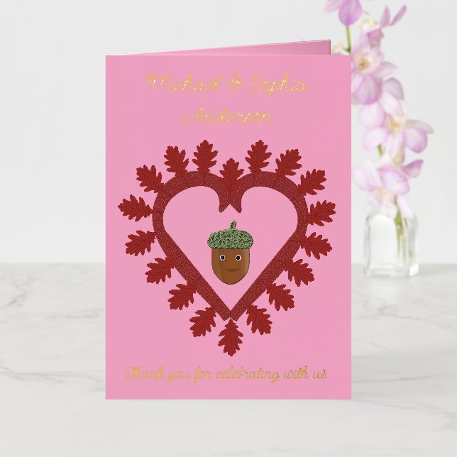 Valentines Day Love Heart Acorn Custom Foil Greeting Card (Orchid)