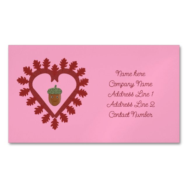 Valentines Day Love Heart Acorn Custom Magnetic Business Card (Front)