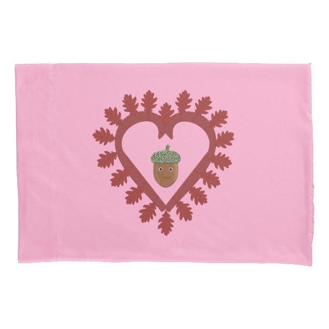 Valentines Day Love Heart Acorn Double Sided Pillowcase (Front)