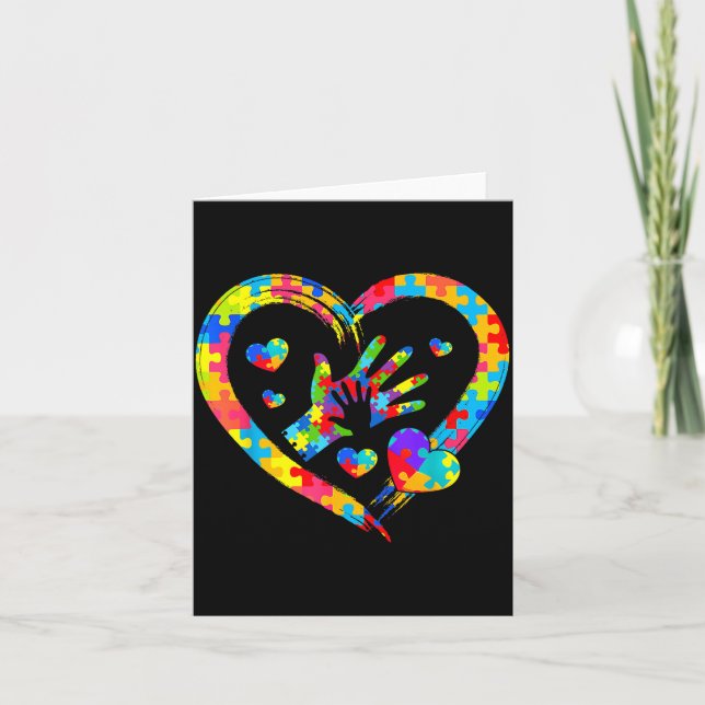 Valentines Day Love Heart Autism Awareness Puzzle  Card (Front)