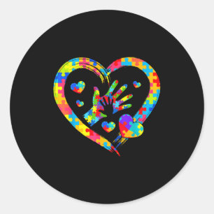 Valentines Day Love Heart Autism Awareness Puzzle  Classic Round Sticker