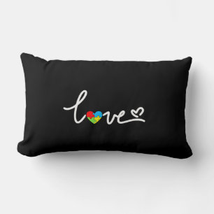 Valentines Day Love Heart Autism Awareness Puzzle Lumbar Pillow