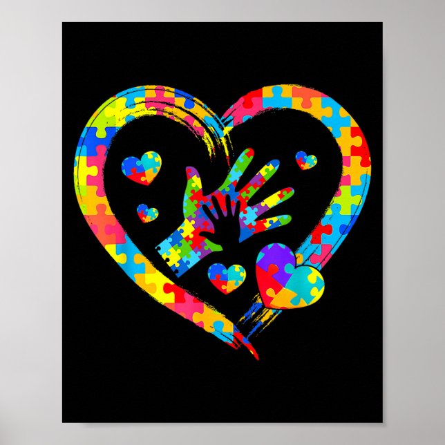 Valentines Day Love Heart Autism Awareness Puzzle  Poster (Front)