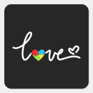 Valentines Day Love Heart Autism Awareness Puzzle Square Sticker