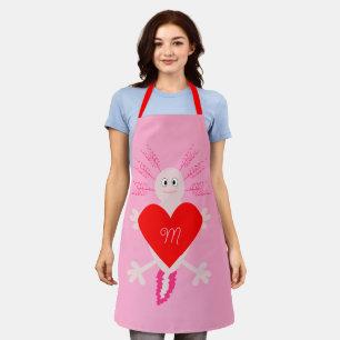 Valentines Day Love Heart Axolotl Custom Monogram Apron