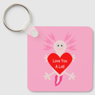 Valentines Day Love Heart Axolotl Custom Name Keychain