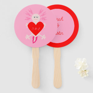 Valentines Day Love Heart Axolotl Custom Wedding Hand Fan