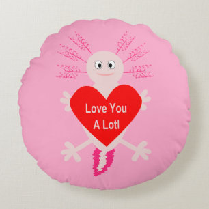Valentines Day Love Heart Axolotl Double Sided Round Pillow