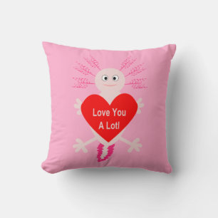 Valentines Day Love Heart Axolotl Double Sided Throw Pillow