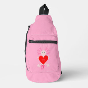 Valentines Day Love Heart Axolotl Monogrammed Sling Bag