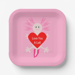Valentines Day Love Heart Axolotl Paper Plate