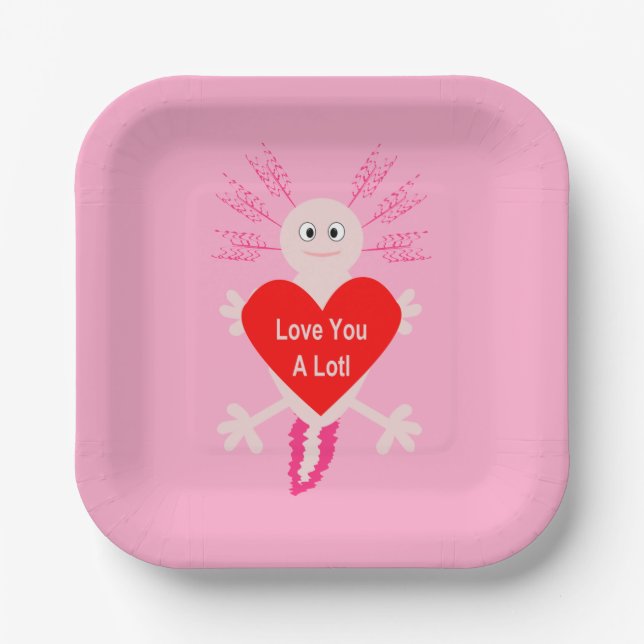 Valentines Day Love Heart Axolotl Paper Plate (Front)