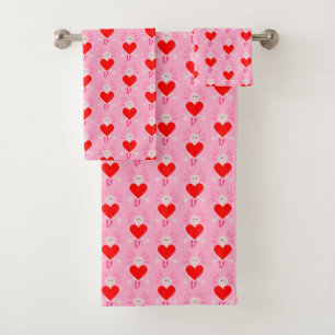 Valentines Day Love Heart Axolotl Patterned Bath Towel Set