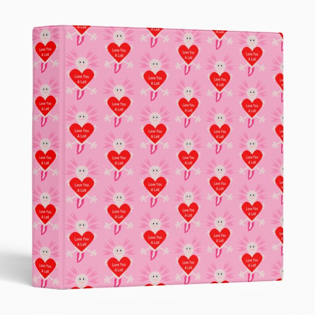 Valentines Day Love Heart Axolotl Patterned Binder (Front/Spine)