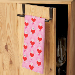 Valentines Day Love Heart Axolotl Patterned Kitchen Towel
