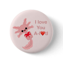 Valentine's Day Love Heart Axolotl Pin-On Button