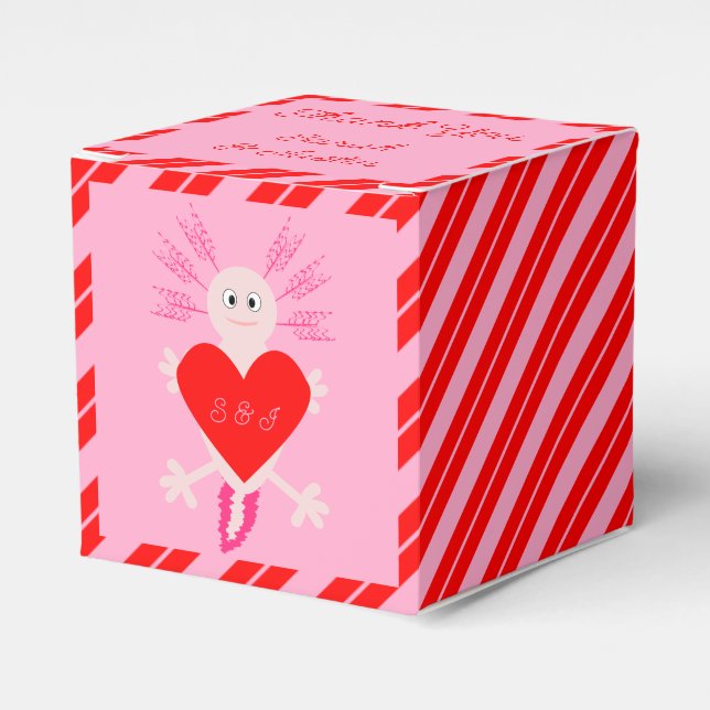 Valentines Day Love Heart Axolotl Wedding Custom Favor Box (Front Side)