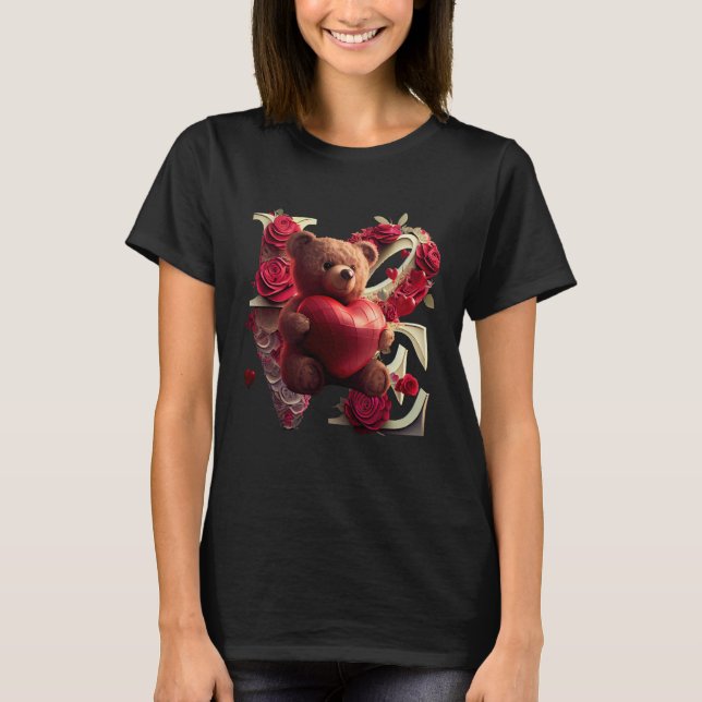 Valentine's Day Love Heart Bear Teddy Girlfriend T-Shirt (Front)