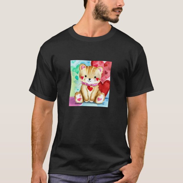 Valentine's Day Love Heart Cat Teddy Girlfriend Fi T-Shirt (Front)