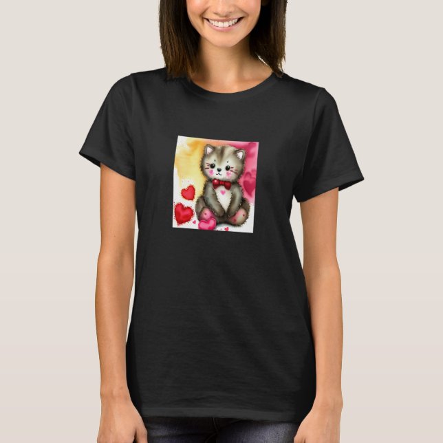 Valentine's Day Love Heart Cat Teddy Girlfriend Fi T-Shirt (Front)