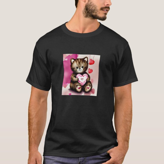 Valentine's Day Love Heart Cat Teddy Girlfriend Fi T-Shirt (Front)