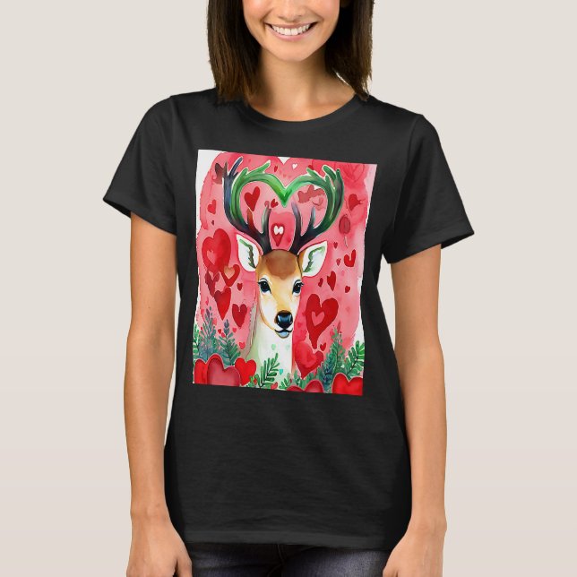 Valentine's Day Love Heart Cute Deer Girlfriend Fi T-Shirt (Front)