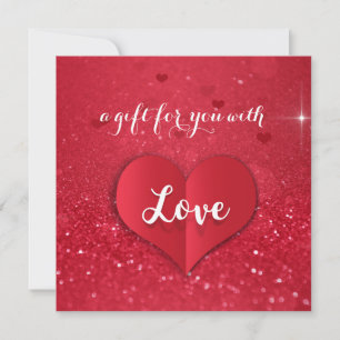 Valentine's Day Love Heart Red Glitter Gift Card