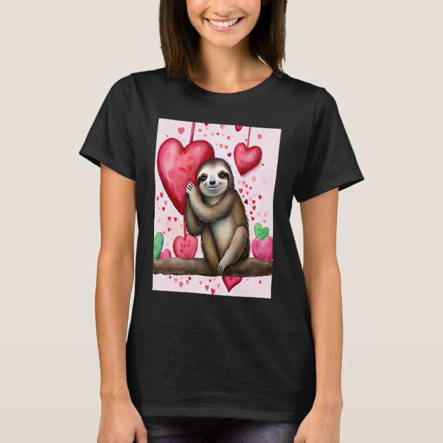 Valentine's Day Love Heart Sloth Girlfriend Fiancé T-Shirt (Front)