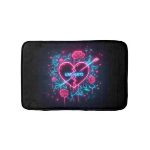 Valentine's Day Love Hurts Neon Heart Bath Mat