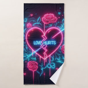 Valentine's Day Love Hurts Neon Heart Bath Towel