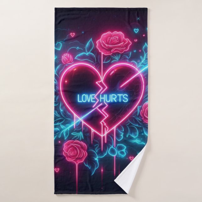 Valentine's Day Love Hurts Neon Heart Bath Towel (Bath Towel)