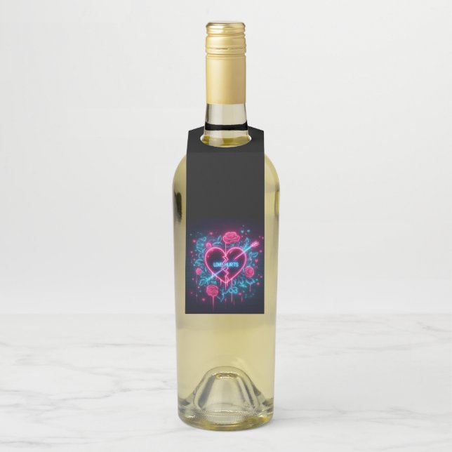 Valentine's Day Love Hurts Neon Heart Bottle Tag (On Bottle)