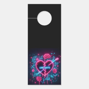 Valentine's Day Love Hurts Neon Heart Door Hanger