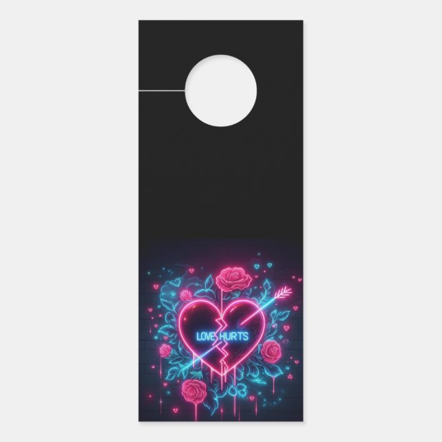 Valentine's Day Love Hurts Neon Heart Door Hanger (Front)