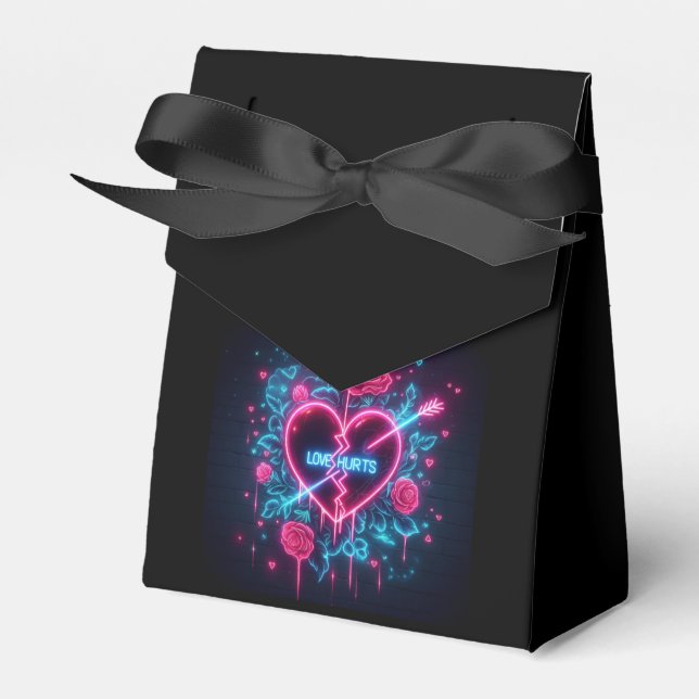 Valentine's Day Love Hurts Neon Heart Favor Box (Front Side)
