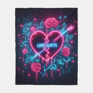 Valentine's Day Love Hurts Neon Heart Fleece Blanket