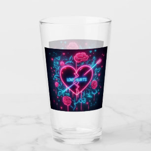Valentine's Day Love Hurts Neon Heart Glass