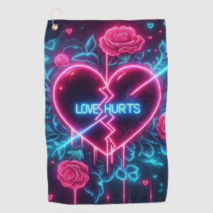 Valentine's Day Love Hurts Neon Heart Golf Towel