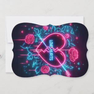 Valentine's Day Love Hurts Neon Heart Holiday Card