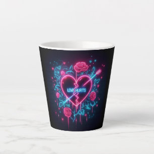 Valentine's Day Love Hurts Neon Heart Latte Mug