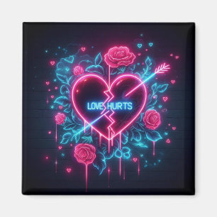 Valentine's Day Love Hurts Neon Heart Magnet
