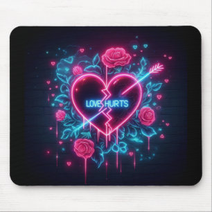Valentine's Day Love Hurts Neon Heart Mouse Pad