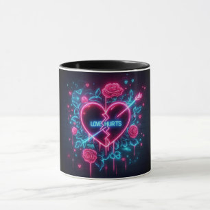 Valentine's Day Love Hurts Neon Heart Mug