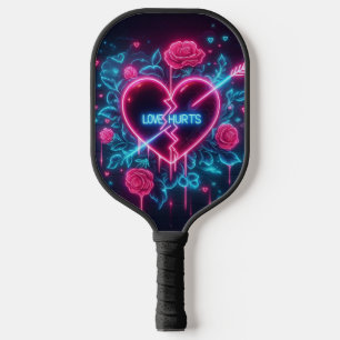 Valentine's Day Love Hurts Neon Heart Pickleball Paddle