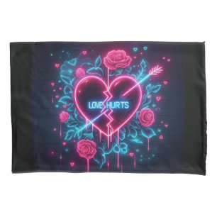 Valentine's Day Love Hurts Neon Heart Pillowcase