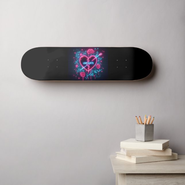 Valentine's Day Love Hurts Neon Heart Skateboard (Wall Art (Horz))