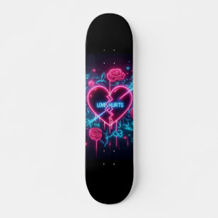 Valentine's Day Love Hurts Neon Heart Skateboard